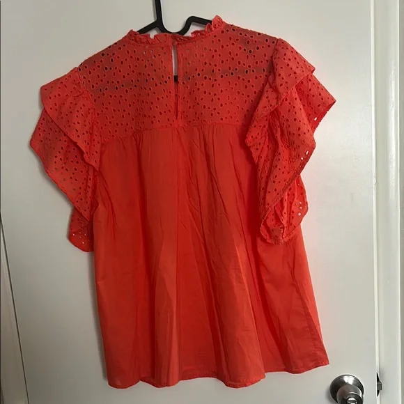 A New Day OrangeFlutter Sleeve Blouse with Mandarin Collar - Picture 3 of 3